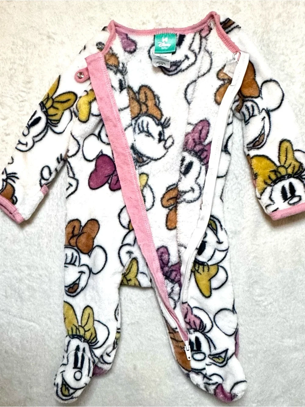 Disney Baby 0-3 months Girls' Minnie Mouse Plush One-Piece with front zipper